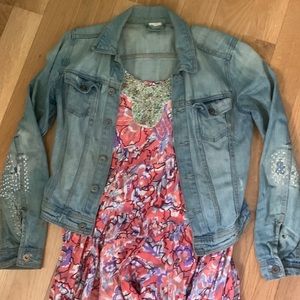 Vintage distressed denim emb summer jacket